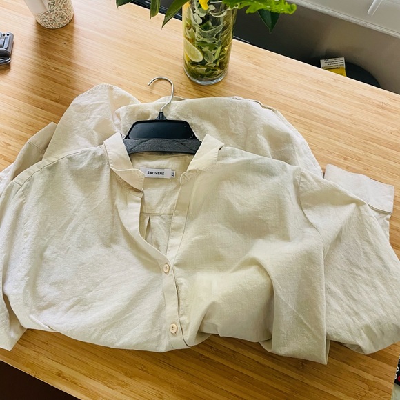 Saovere cream button up. Honestly could be a cute beach cover up for women. XXL - Picture 7 of 7